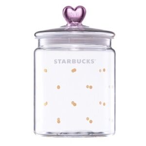 Starbucks Korea very rare coffee canister with heart topper on lid & polkadots
